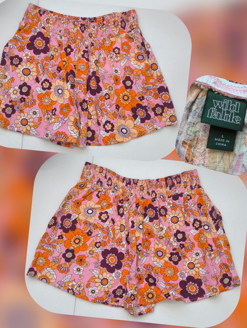 Wild Fable Pink, Orange & Purple Floral Elastic Waist Shorts Size Lg